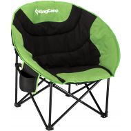 KingCamp Moon Saucer Camping Folding Round Chair Padded Seat Heavy Duty Steel Frame with Cup Holder and Back Pocket (Green)