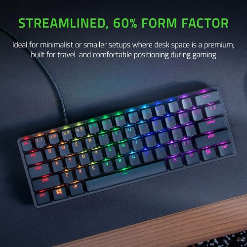 레이저 [아마존베스트]Razer Huntsman Mini 60% Gaming Keyboard: Fastest Keyboard Switches Ever - Clicky Optical Switches - Chroma RGB Lighting - PBT Keycaps - Onboard Memory - Classic Black
