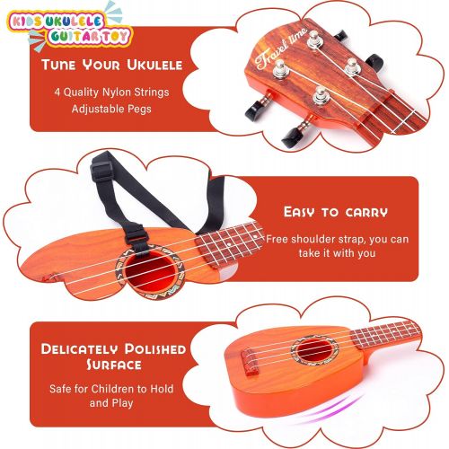  [아마존베스트]YOLOPLUS+ 17 Inch Kids Ukulele Guitar Toy 4 Strings Mini Children Musical Instruments Educational Learning Toy for Toddler Beginner Keep Tone Anti-Impact Can Play With Picks/Strap/Primary Tu
