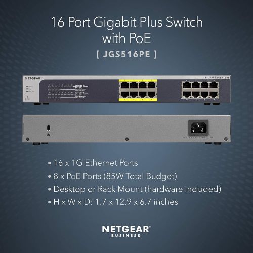  [아마존베스트]NETGEAR 16-Port Gigabit Ethernet Smart Managed Plus PoE Switch (JGS516PE) - with 8 x PoE @ 85W, Desktop/Rackmount, and ProSAFE Limited Lifetime Protection