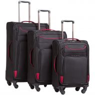 Master Coolife Luggage 3 Piece Set Suitcase Spinner Softshell lightweight (black+red)