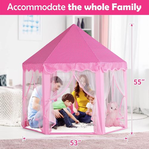 [아마존베스트]Wilwolfer Princess Castle Play Tent for Girls Large Kids Play Tents Hexagon Playhouse with Star Lights Toys for Children Indoor Games (Pink)