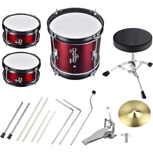  AW 3pcs Junior Kids Child Drum Set Kit Sticks Throne Cymbal Bass Snare Boy Girl Red