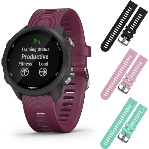 Garmin Forerunner 245 GPS Running Smartwatch with Included Wearable4U 3 Straps Bundle (Berry 010-02120-01, Black/Pink/Teal)