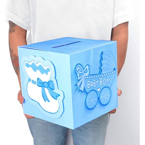  Tytroy Baby Shower Wishing Well Card Box Cute Decoration Rattle Pretty Keepsake Carriage (Blue)