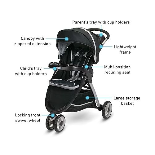 그라코 Graco FastAction Fold Sport Travel System | Includes the FastAction Fold Sport 3-Wheel Stroller and SnugRide 35 Infant Car Seat, Gotham