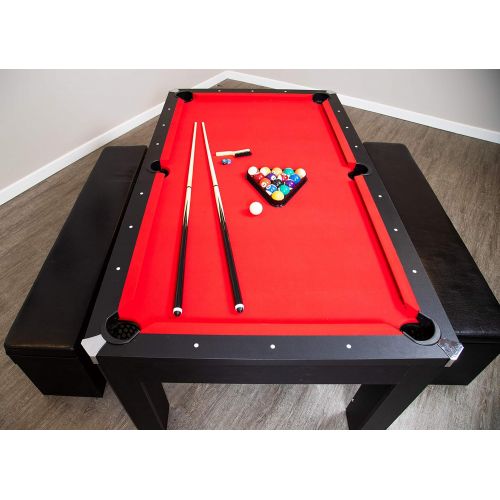  [아마존베스트]Hathaway Park Avenue 7’ Pool Table Tennis Combination with Dining Top, Two Storage Benches, Free Accessories