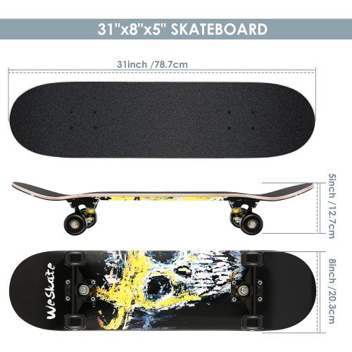  WeSkate Beginner Skateboards for Teens 80x20 Complete Standard Skateboard for Girls Boys, 8 Layer Canadian Maple Double Kick Concave Cruiser Trick Skate Borad for Kids Youth Adults
