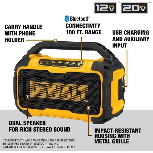  [아마존베스트]DEWALT 20V MAX Bluetooth Speaker for Jobsite, Tool Only (DCR010)