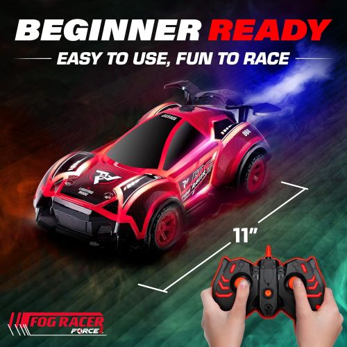  Force1 Fog Racer Remote Control Car for Kids- Fast RC Car High Speed LED Light Race Car Toy with Fog Mist, 2 Car Shells, 5 LED Modes, 2.4 GHZ Remote, Rechargeable Toy Car for Boys