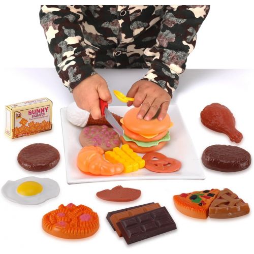 리버티임포트 Liberty Imports Fast Food and Dessert Mini Play Food Cooking Set for Kids - 30 Pieces (Burgers, Donuts, Ice Cream, and More)