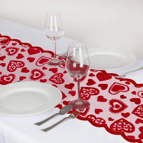  [아마존베스트]Mosoan Valentines Day Table Runner - Red, 13 x 72Inch - Lace Table Runner for Wedding Party, Valentines Decorations - Home Heart Table Runner