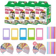 Fujifilm Instax Mini Instant Film (4 Pack, 80 Sheets) 5 Plastic Desk Frames + 60 Sticker Frames + 2 Packs Corner Stickers