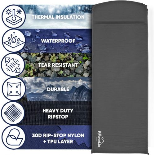  Powerlix Sleeping Mat Pad ? Self-Inflating Foam Pad - Insulated 3inches Ultrathick Mattress for Camping Backpacking, Hiking - Ultralight Camping Mat Pad for A Tent, Built in Pillow