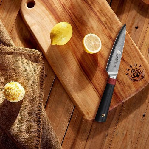  TUO Damascus Paring Knife 3.5 inch Kitchen Peeling Fruit Knives Japanese AUS 10 HC Stainless Steel Cutting Core Blade G10 Handle Gift Box Ring RC Series