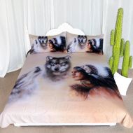 ARIGHTEX Native American Indian Chief Bedding 3 Piece Wolf Bedding Set Boys Mens Bedspreads Howling Wolf Wild Animals Duvet Cover (Queen)