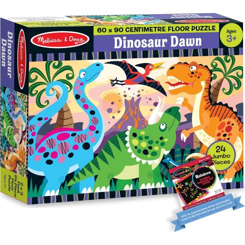  Melissa & Doug Dinosaur Dawn: 24-Piece Floor Puzzle + Free Scratch Art Mini-Pad Bundle [44257]