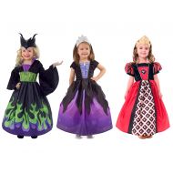 Little Adventures Dragon Queen, Sea Witch, & Queen of Hearts Villain Dress Up Costume Bundle Set with Crowns (Large (Age 5-7))
