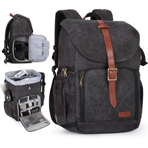  [아마존베스트]BAGSMART Camera Backpack, Anti-Theft DSLR SLR Camera Bag Water Resistant Canvas Backpack Fit up to 15 Laptop with Rain Cover, Tripod Holder for Women and Men (Black)
