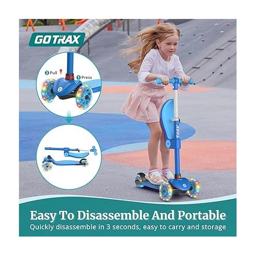  Gotrax KS1/KS3 Kids Kick Scooter, LED Lighted Wheels and 3 Adjustable Height Handlebars, Lean-to-Steer & Widen Anti-Slip Deck, 3 Wheel Scooter for Boys & Girls Ages 2-8 and up to 100 Lbs