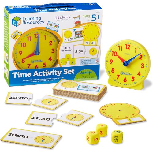  [아마존베스트]Learning Resources Time Activity Set, Homeschool, Analog Clock, Tactile Learning, 41 Pieces, Ages 5+