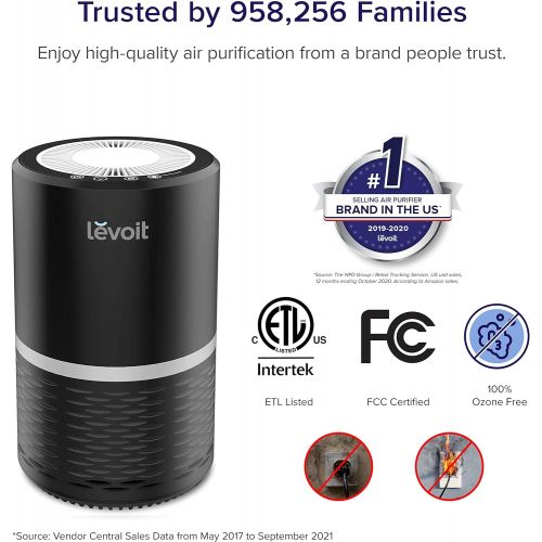  LEVOIT Air Purifier for Home Smokers Allergies and Pets Hair, True HEPA Filter, Quiet in Bedroom,Filtration System Eliminators, Odor Smoke Dust Mold, Night Light, 2-Yr Warranty, LV