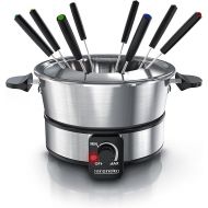 Arendo - Electric Fondue Set, Cheese Fondue, Chocolate Fondue or Oil/Broth Fondue, Includes 8 Coloured Forks, Dishwasher Safe 2L Stainless Steel Pot, 1000W