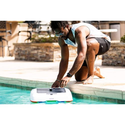  Solar Breeze Ariel Automatic Robot Solar Pool Skimmer with Easy to Empty Oversized Filter Tray and Integrated Smart Technology with Obstacle Avoidance, Plus Solar Powered Cordless