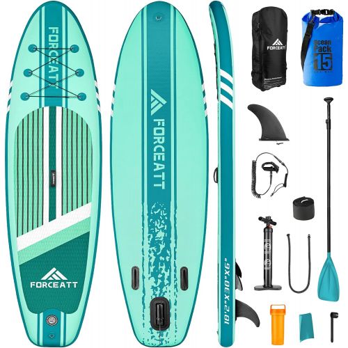  Forceatt Inflatable Stand Up Paddle Board, 102 & 11 Paddle Board Suitable for Max Weight 310 Lbs, SUP Board Equipped with Floatable 64-85 Paddles, Double Quick Hand Pump and 15L Wa