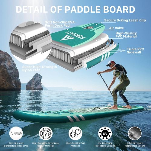  Forceatt Inflatable Stand Up Paddle Board, 102 & 11 Paddle Board Suitable for Max Weight 310 Lbs, SUP Board Equipped with Floatable 64-85 Paddles, Double Quick Hand Pump and 15L Wa