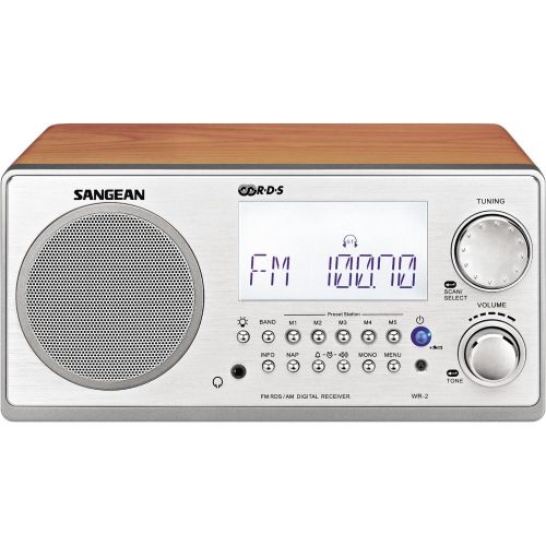  Sangean All in One AMFM Alarm Clock Radio with Large Easy to Read Backlit LCD Display (Walnut)