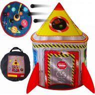 Playz 5-in-1 Rocket Ship Play Tent for Kids with Dart Board, Tic Tac Toe, Maze Game, & Immersive Floor - Indoor & Outdoor Popup Playhouse Set for Toddler, Baby, & Children Birthday