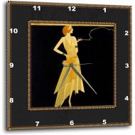 3dRose LLC dpp_39590_3 Wall Clock, 15 by 15-Inch, Art Deco Lady on Black with Gold Frame