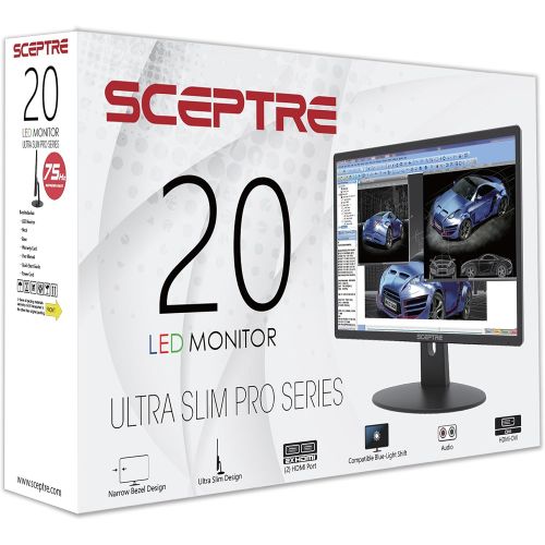  [아마존베스트]Sceptre 20 1600x900 75Hz Ultra Thin LED Monitor 2x HDMI VGA Built-in Speakers, Machine Black Wide Viewing Angle 170° (Horizontal) / 160° (Vertical)
