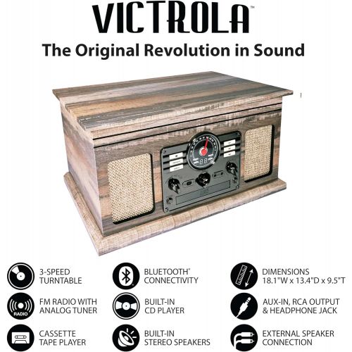  Victrola 6-in-1 Nostalgic Bluetooth Record Player with 3-Speed Turntable, Farmhouse Shiplap Grey, 1SFA (VTA-200B-FSG)