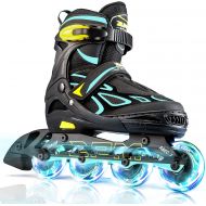 2PM SPORTS Vinal Girls Adjustable Inline Skates with Light up Wheels Beginner Skates Fun Illuminating Roller Skates for Kids Boys and Ladies… (Blue, X-Large(7M/8W-10M/11W US))