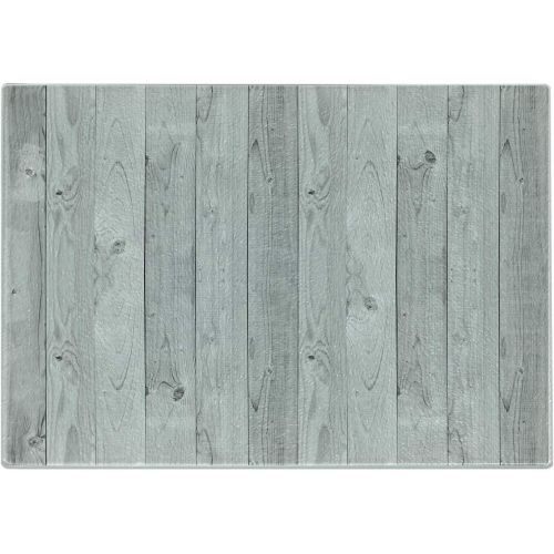 Lunarable Grey Cutting Board, Picture of Smooth Oak Wood Texture in Old Fashion Retro Style Horizontal Nature Design Home, Decorative Tempered Glass Cutting and Serving Board, Smal