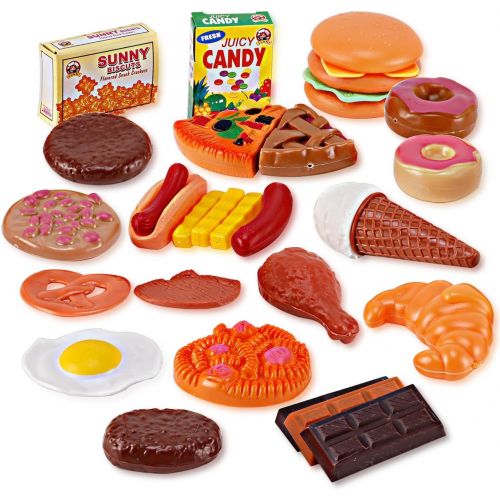 리버티임포트 Liberty Imports Fast Food and Dessert Mini Play Food Cooking Set for Kids - 30 Pieces (Burgers, Donuts, Ice Cream, and More)