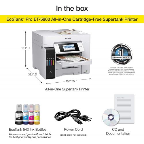 엡손 Epson EcoTank Pro ET-5800 Wireless Color All-in-One Supertank Printer with Scanner
