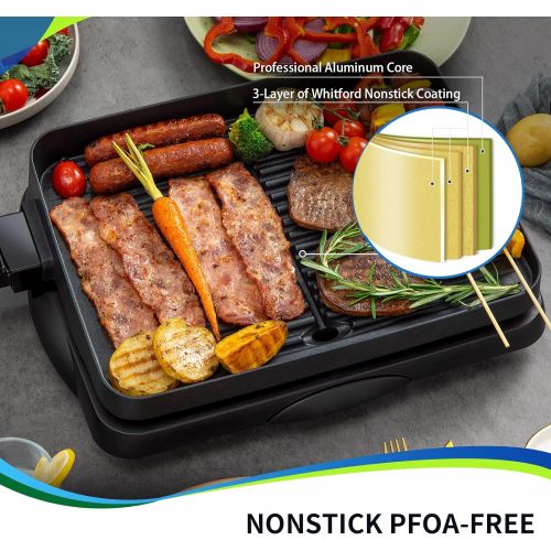  N++A Indoor Grill Electric Korean BBQ Grill Nonstick 1500W, Removable Griddle Contact Grilling with Smart 5-Heat Temp Controller, kbbq Fast Heat Up Family Size Mini 14 inch Tabletop Pla