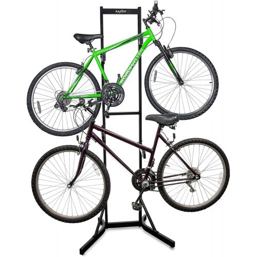  [아마존베스트]RaxGo Bike Storage Rack, 2 Bicycle Garage Floor Stand, Adjustable, Freestanding, Adjustable Hooks, For Mountain & Road bicycles, Universal For Indoor Use