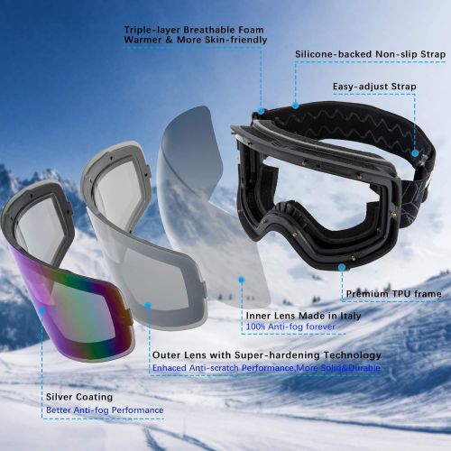  Wantdo Ski Goggles Frameless Spherical Snowboard Goggles for Men Women Adult