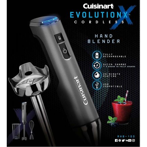  Cuisinart RHB-100 EvolutionX Cordless Rechargeable Hand Blender Gray/Black 2.4(L) x 2.34(W) x 16.28(H)