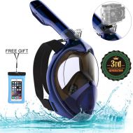 Poppin Kicks Full Face Snorkel Mask for Adult Youth and Kids | 180° Panoramic View Anti-Fog Anti-Leak Easy Breathe GoPro Compatible w/Detachable Camera Mount