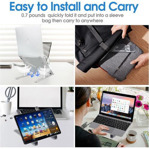  N\\A Portable Laptop Stand,Foldable Computer Stand for Laptop Holder 9 Angles Adjustable Anti Slip Aluminum Ergonomic Laptop Stand for Desk,Compatible with 7 17.3” inch Laptops(Silver)