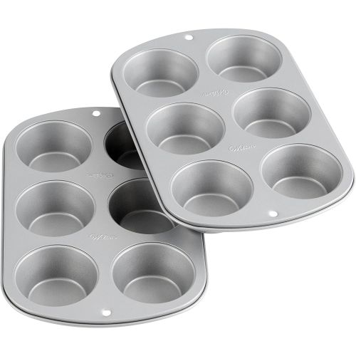  [아마존베스트]Wilton Recipe Right Non-Stick 6-Cup Standard Muffin Pan, Set of 2, Silver