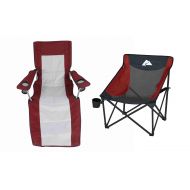 Tommy OZARK TRAIL Compact Folding Reclining Chair with Cup Holders, Red Bundle Compact Mesh Chair, Red