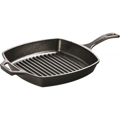 롯지 Lodge Pre-Seasoned Cast Iron Grill Pan With Assist Handle, 10.5 inch, Black