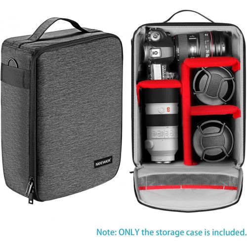 니워 Neewer NW140S Waterproof Camera and Lens Storage Carrying Case 8.7x5.9x12.6 inches Soft Padded Bag for Canon Nikon Sony DSLR, 4 Lens or Flash, Trigger, Battery Accessories(Grey)