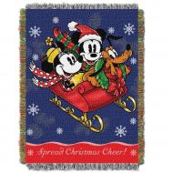ON 1 Piece 48 X 60 Kids Blue Red Mickey Mouse Theme Throw Blanket, Mini Mouse Christmas Sleigh Walt Disney Polka Dot Snow Flake Pattern Bedding Santa Hat Reef Dog Woven Tapestry TV Sh
